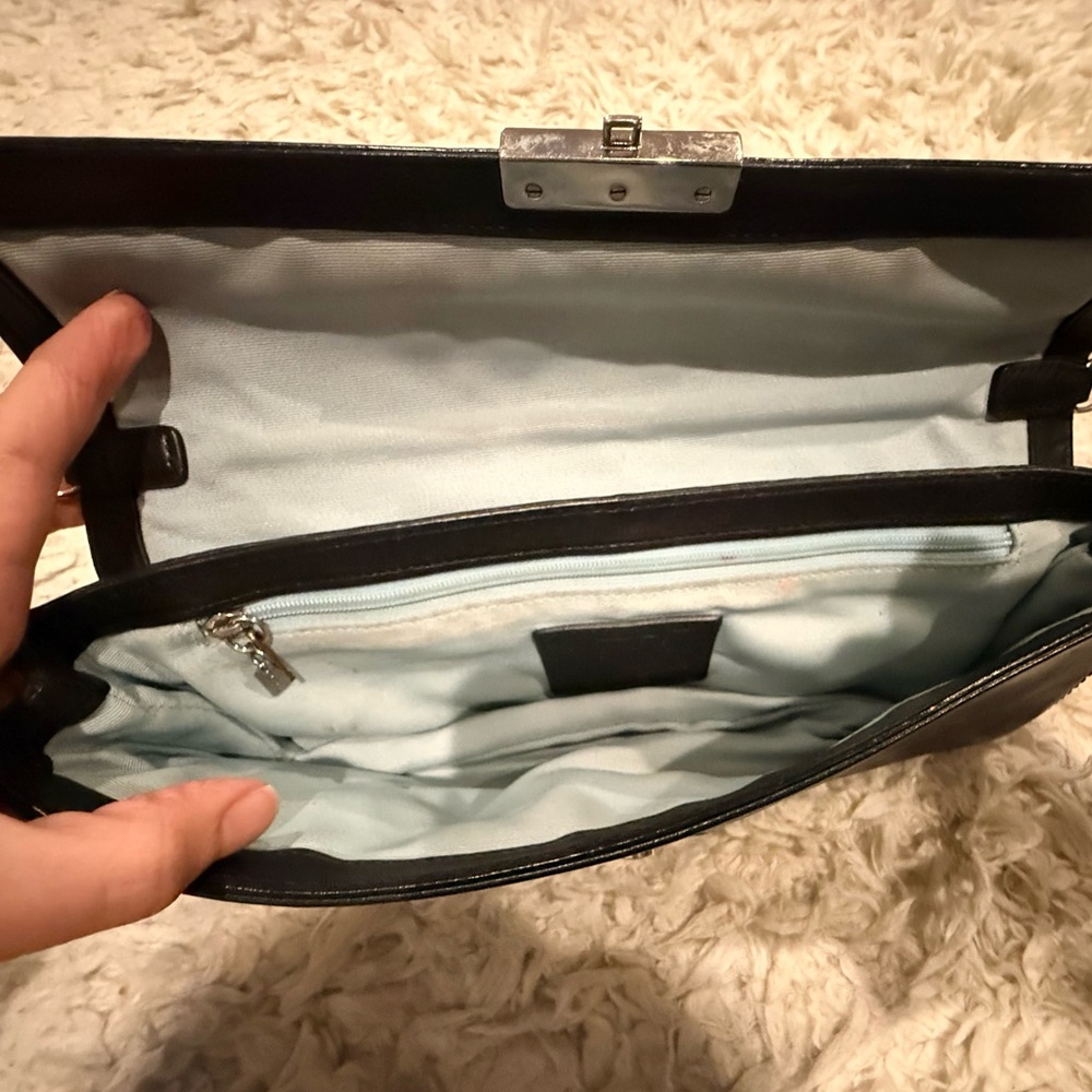 Coach Kristin Black Leather Clutch Purse with a silver-tone push-lock closure - Picture 5 of 7